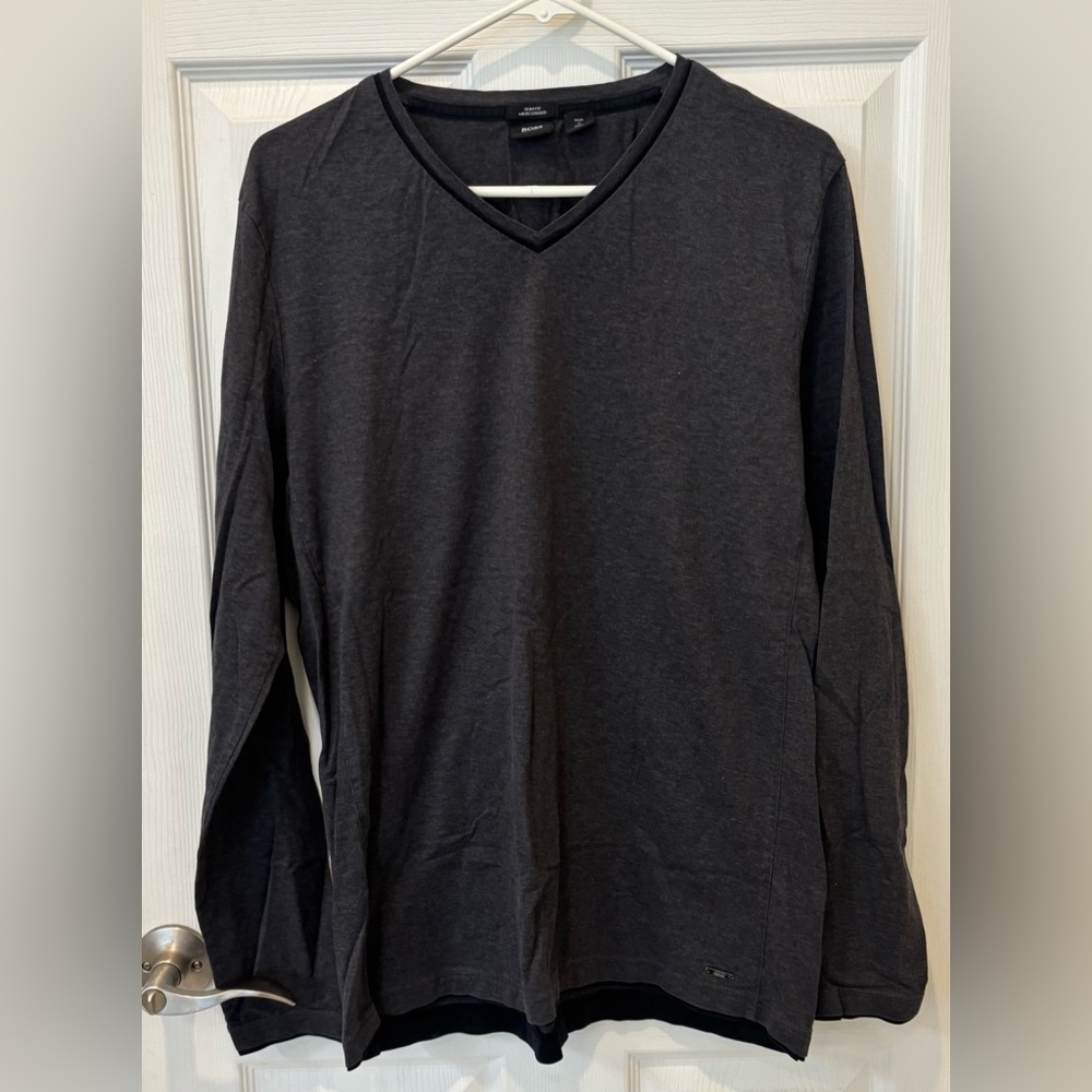 Hugo Boss  V-Neck Long‎ Sleeve Shirt - Charcoal